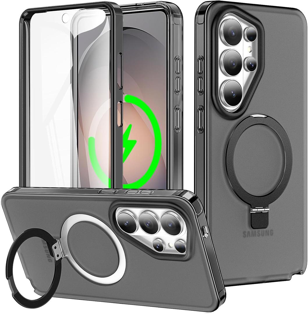 for Samsung Galaxy S26 Ultra Case with Magnetic Invisible Stand[Compatible with MagSafe] with Screen Protector Dual Layer Full Body Military Shockproof Translucent Phone Cover-Black