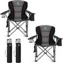 ALPHA CAMP Oversized Folding Camping Chair, Heavy Duty Portable Lawn Chairs with Cooler Bag, Side Pocket & Cup Holder, Folding Chairs for Outside Support 450 LBS (Twin Pack, Black)