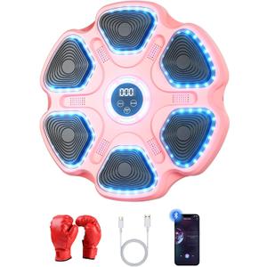 Music Boxing Machine - Smart Trainer w/Bluetooth Sync, 11 Modes & 9 Speeds, Wall Punching Target with Gloves & No-Hurt Tech for Home Gym (pink) Music Boxing Machine - Smart Trainer w/Bluetooth Sync, 11 Modes & 9 Speeds, Wall Punching Target with Gloves & No-Hurt Tech for Home Gym (pink)