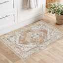 Beeiva Boho Throw 2X3 Entryway Rug, Small Rugs for Bedroom Ultra Thin Non Slip Washable, Small Khaki Carpet Lightweight Indoor Door Mats for Entryway Bedroom