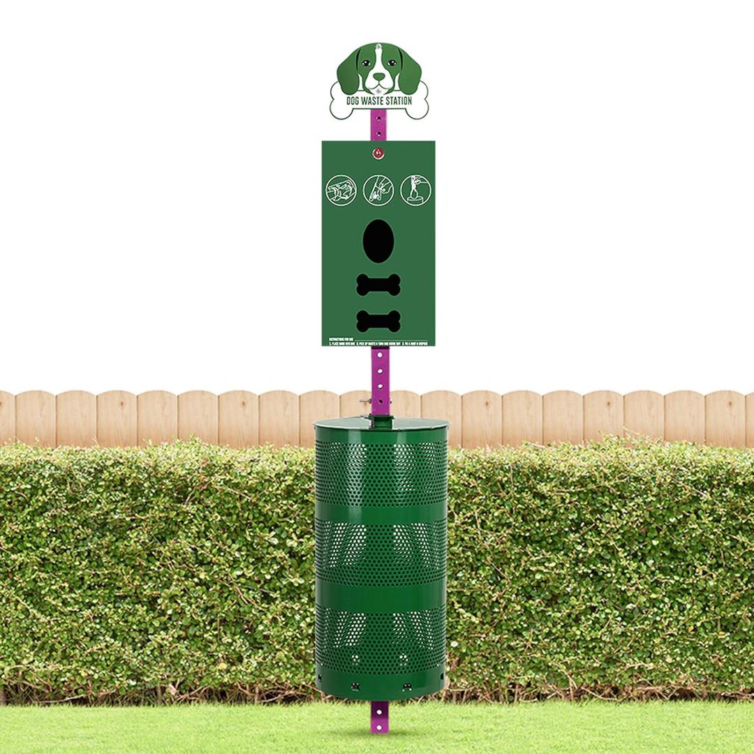 Flybold Dog Waste Station - Outdoor Dog Poop Trash Can with Poop Bag Dispenser - 400 Roll Bags, 200 Pull Bags, 50 Can Liners - Pet Waste Bag Disposal System for Parks and Public Spaces - 13x26 Inches