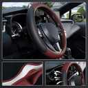 SEG Direct Steering Wheel Cover for 14.5-15 inch Wheels, Breathable PU Leather with Perforated Sides, Anti-Slip Grip, Universal Fit for Cars & SUVs, Black and Burgundy