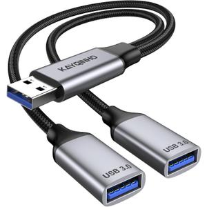 USB 3.0 Splitter 1 in 2 Out, USB Splitter Y Cable, USB Male to 2 Female Cable for PC, Tablet, Laptop, MacBook, Keyboard, PS4, PS5, Mouse, FlashDrive, LED, Etc.