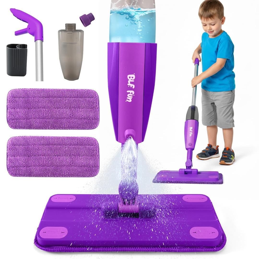 Kids Spray Mop, Toddlers Cleaning Playsets with Real Water Sprayer, Kids Mop Toys, Montessori Cleaning Set, Christmas Birthday Gifts for Boys and Girls Age 3 4 5 6, Purple