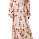 Sunny Spirit Women's Floral Boho Midi Dress 2025 Spring Fall Long Sleeve V Neck Chiffon A-Line Flowy Party Dresses, Large