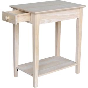 IC International Concepts, Narrow End Table, Solid Real Wood, Sturdy Parawood, Living/ Bedroom/ Entryway, Dimensions 22"W x 14"D x 25"H, 50lbs Capacity, Paint/Stain Ready, Unfinished