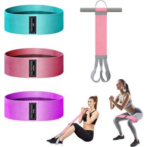 Resistance Band Set: 120LBS Fabric Pedal Resistance Band & 3 Levels Hip Bands for Home Gym, Strength Training, Physical Therapy (Pink suit)