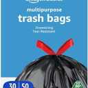 Amazon Basics 30 Gallon Multipurpose Drawstring Trash Bags, 20% Post Consumer Recycled, 50 count