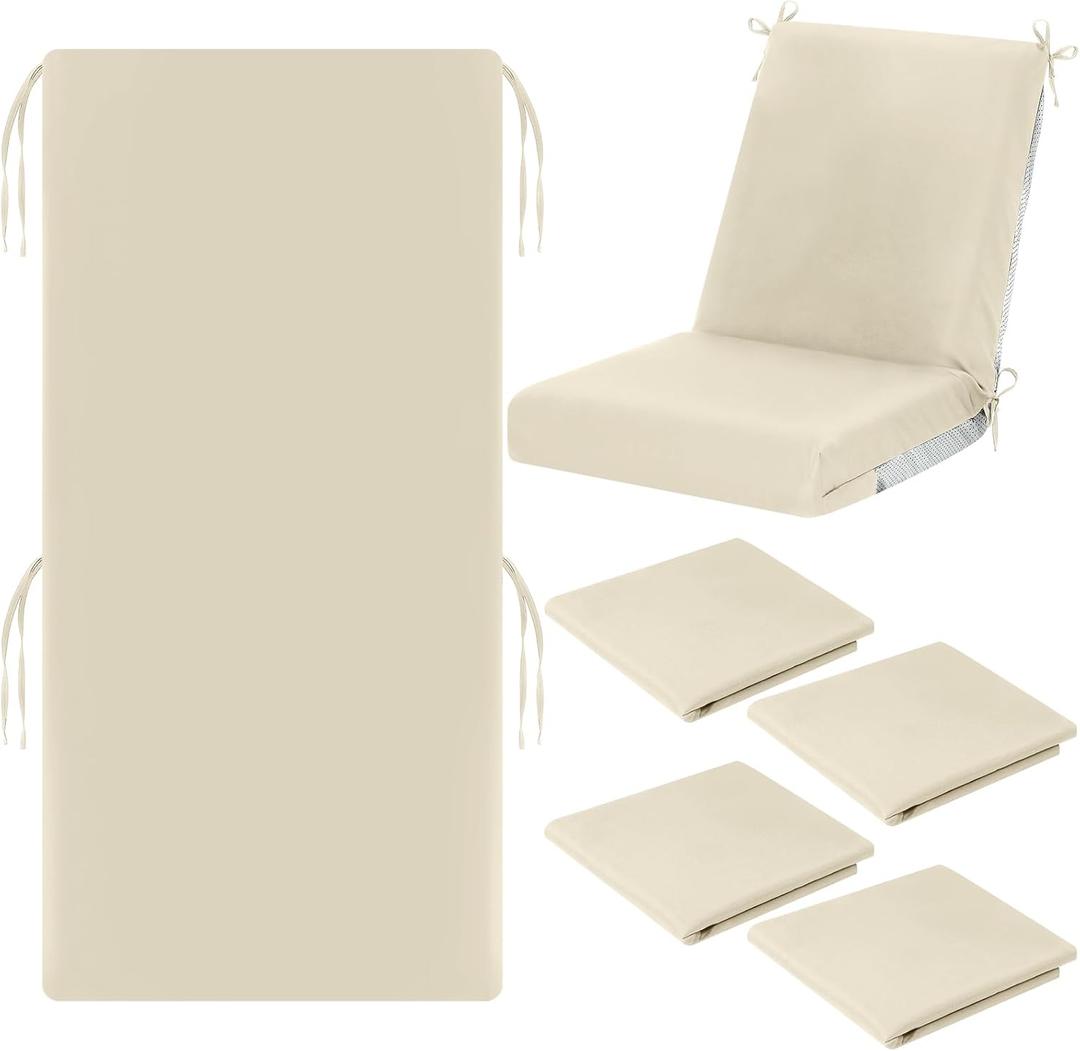 Tudomro 4 Pcs Outdoor High Back Chair Cushion Covers (Not Includes Cushion) Waterproof Patio Replacement Rocking Chair Slipcover Seat Pad Cover with Tie for Furniture (Beige,44'' X 21'')