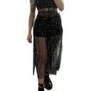 Mluiov Women's Tulle Sheer Mesh Sequin Swimsuit Cover Up Sparkly Flowy Long Maxi Slit Dress Rave Festival Sexy Outfits Black Size Large