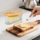 Butter Dish with Lid, Butter Container for Countertop, Butter Tray Butter Keeper with Bamboo Lid and Stainless Steel Knife, Glass Butter Dish Perfect for East/West Coast Butter (Vertical grain)