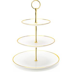 Coitak 3 Tier Cupcake Stand, Plastic Tiered Serving Stand, Dessert Tower Tray for Tea Party, Birthday and Wedding (Round-gold edge)
