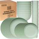 Wheat Straw Dinnerware Sets | Unbreakable Dinnerware Sets | Dishwasher Microwave Safe Dinnerware | Eco Friendly Non Breakable Dinnerware Sets | RV Outdoor Camping (Green, Service for 8 (32 pcs) 