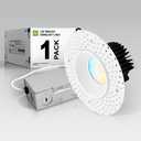 ASD 4 Inch Trimless LED Recessed Ceiling Light Fixture, Mud-in Canless Downlight with Junction Box, 5CCT Selectable 2700K-5000K, 15W 1055 Lumens, CRI90+, Anti-Glare, Dimmable, IC & Wet Rated, ETL