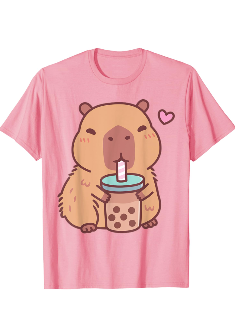 Cute Capybara Kawaii Anime Drinking Bubble Tea Lover Girls T-Shirt S