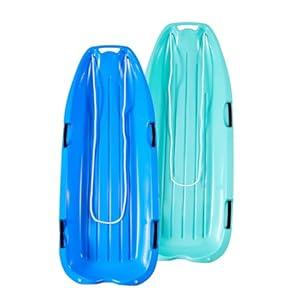 PatFine Toboggan Snow Sled for Adults, 48in Plastic Sleds with Pull Rope and 4 Handles, Outdoor Plastic Snow Sled for Kids and Adults