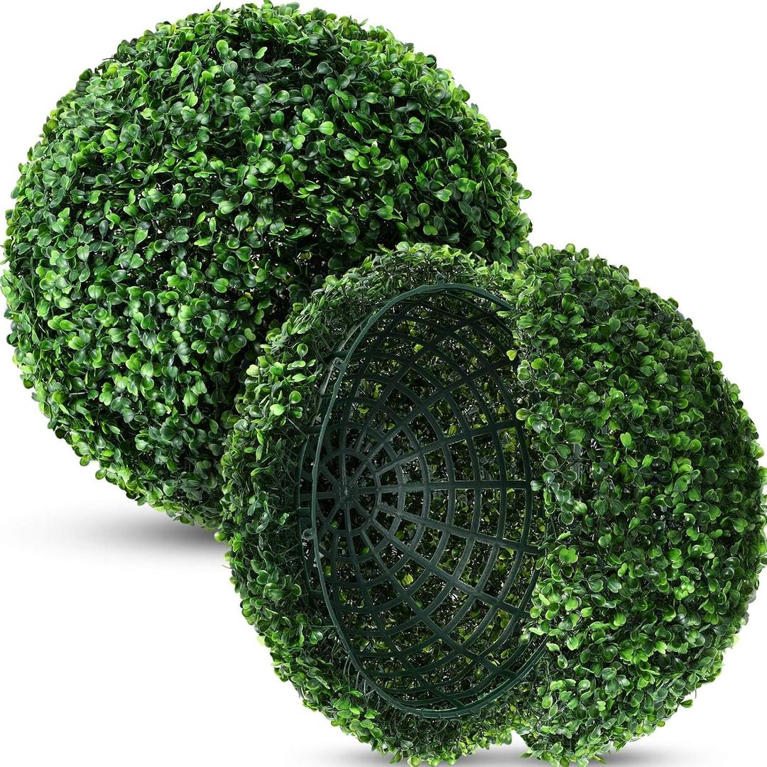 Hotop 2 Pcs 9 Inch Artificial Plant Topiary Ball 4 Layers Garden Spheres Boxwood Balls Artificial Topiaries Spheres Decorative Plants for Backyard, Balcony, Garden, Indoor Outdoor Decor(Green)