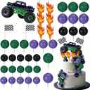 WinnerWhy 49 Pcs Monster Truck Car Cake Toppers Birthday Party Supplies Mini Balloons Cake Topper Sticks for Birthday Party Supplies, Boys' Theme Decoration