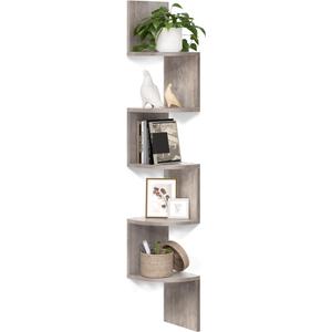 VASAGLE Corner Shelf Wall Mount, 5Tier Floating Corner Bookshelf, Plant Shelf for Bedroom, Living Room, Bathroom, Home Office, Heather Greige