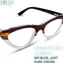 2SeeLife Premium Cat Eye Reading Glasses for Women NarrowMedium Fit, Sturdy Frame, Spring Hinges, Stylish Funky Readers, Brown Stripes, +2.00