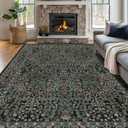 8x10 Washable Area Rugs for Living Room, Stain Resistant Vintage Rugs for Dining Room Under Kitchen Table, Bedroom, Floral Low Pile Non-Slip Large Carpet (8 x 10 Dark Green)