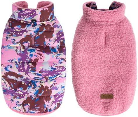 Aimydog Winter Dog Coat,Reversible Jacket for Small Medium Large Dogs,Camouflage Warm Thickened Sherpa Fleece Doggie Pet Vest,Pink Medium