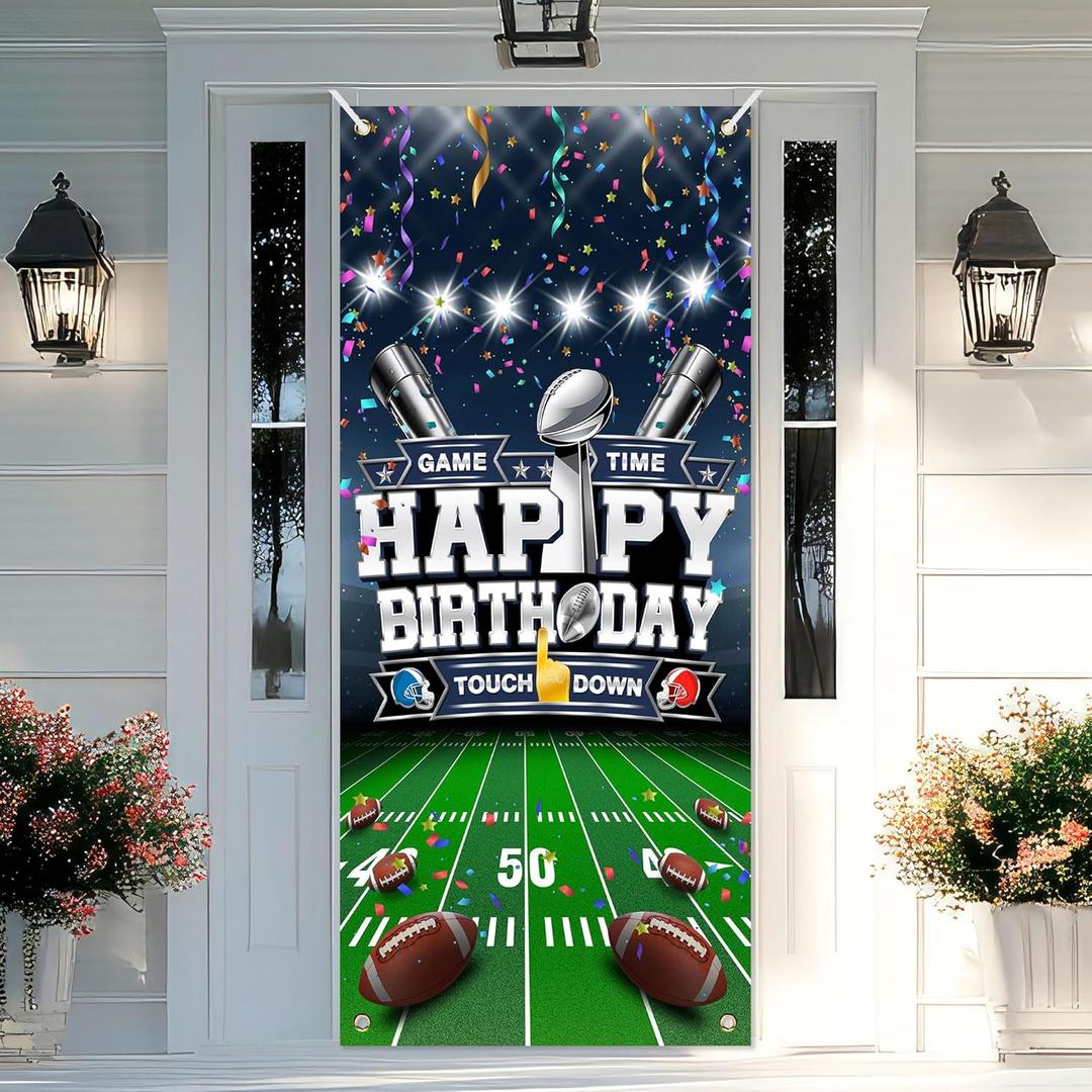 Football Happy Birthday Door Backdrop Banner American Football Victory Celebration Theme Door Decor for Football Fan Men Boys Girls Birthday Party Decorations Supplies 35.4x72.8in-BECKTEN