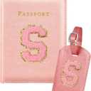 Slohif Passport Holder Initial Lugguage Tag Set Suitcase Cover Wallet Case for Travel Women - Leather Letter Passport Book Personalized Organizer Card Protector Sleeve Essentials Slim Carrier Red S (Pink)