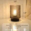 Battery Operated Lamp with Timer, Small Table Lamp with LED Bulb, Glass Cordless Lamps Beside Table Light for Living Room, Bedroom, Entryway Diamond Design-Grey