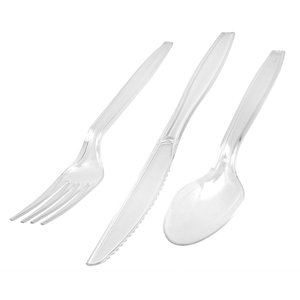 Culinary elements Clear Plastic Cutlery: Plastic Utensils for Parties, Picnics, Weddings, Baby Showers, Birthdays Parties, Office, Home And School - 16 Forks, 16 Knives, And 16 Spoons - 48 Count