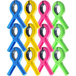12 Pcs Beach Towel Clips for Beach Chairs, 3.7 Inch Clothes Pins for Cruise & Pool, Windproof Chair Clips for Towel Holder, 4 Colors