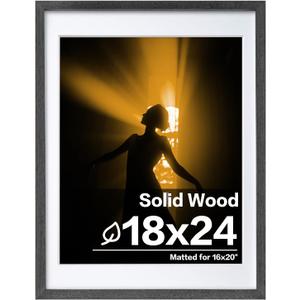 Egofine 18x24 Solid Wood Poster Frames Matted for 16x20 - Acrylic Plexiglass Front for Wall Mounting Hanging Picture Frame Vertically or Horizontally, Rustic Black