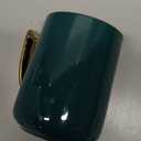 TOSSOW Matte Ceramic Coffee Mug with Spoon and Lid,Top Gold Trim and Gold Handle CupDishwasher Safe,15 0Z(450ml),(Blackish Green)