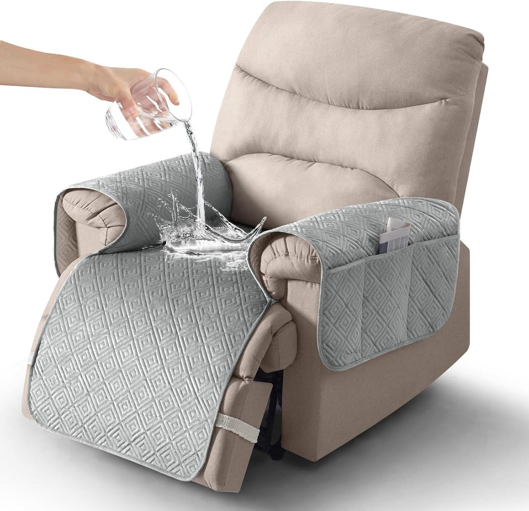 Timeles Velvet Recliner Chair Cover, 100% Waterproof Recliner Covers That Stay in Place with Pocket for Pets & Dogs (Medium-Seat Only23.6",Slate Grey)