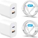 20W Dual Port Fast Charger Block 2-Pack with 6FT & 10FT MFi-Certified Cables, PD/QC3.0 Quick Charge Adapter for iPhone 14/13/12/11 Pro Max/XS/XR/X, iPad, AirPods Pro - Overheat & Surge Protection