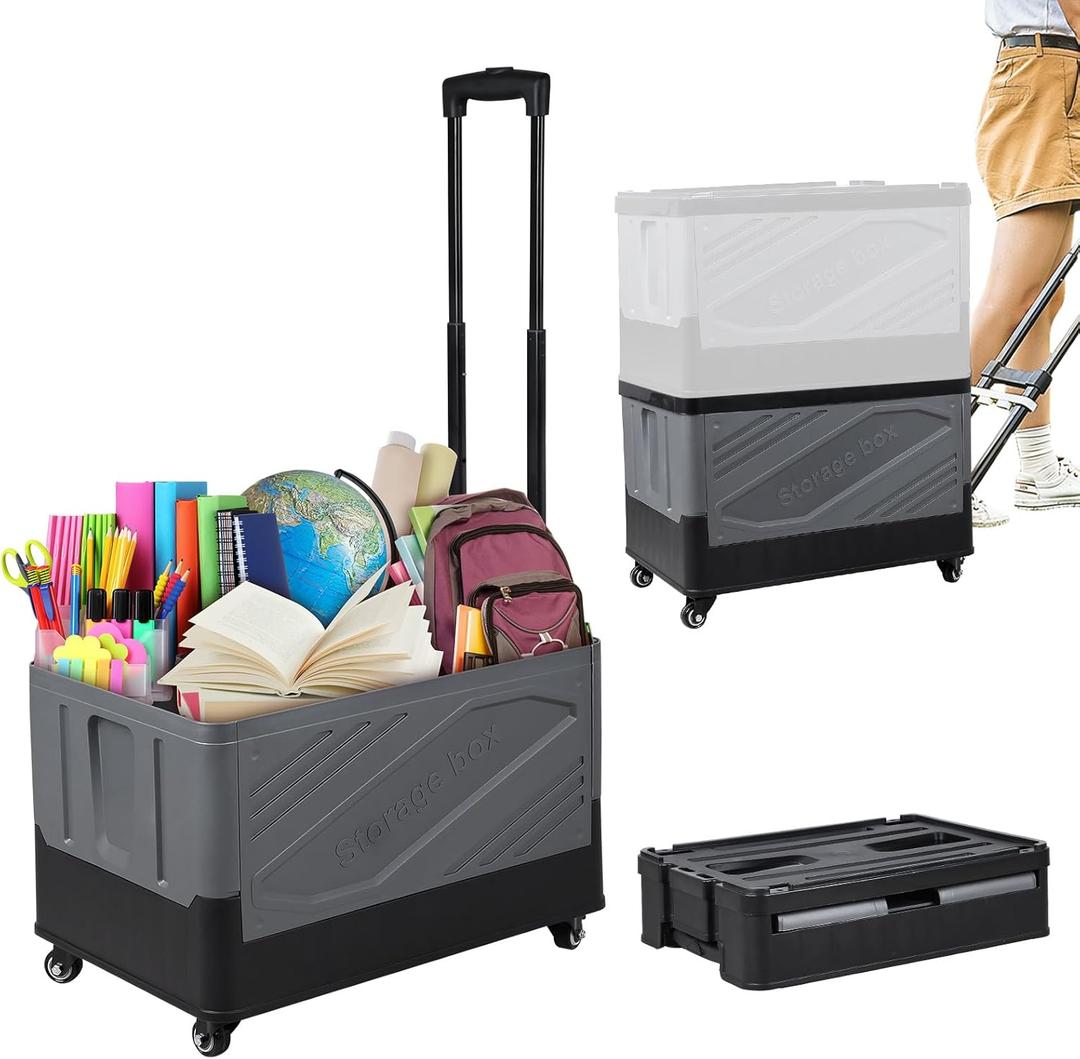 XCBYT Storage Bins with Wheels - Rolling Carts with Wheels for Closet Organizers and Storage Foldable Rolling Cart for Teachers Rolling Crate Collapsible Shopping Cart Black