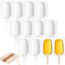 3 Set Silicone Popsicle Molds Ice Cream Mould 4 Cavity Ice Lolly Mold White Oval Cake Pop Mould with 150 Pieces Wooden Sticks for DIY Cream Popsicle Cake, White