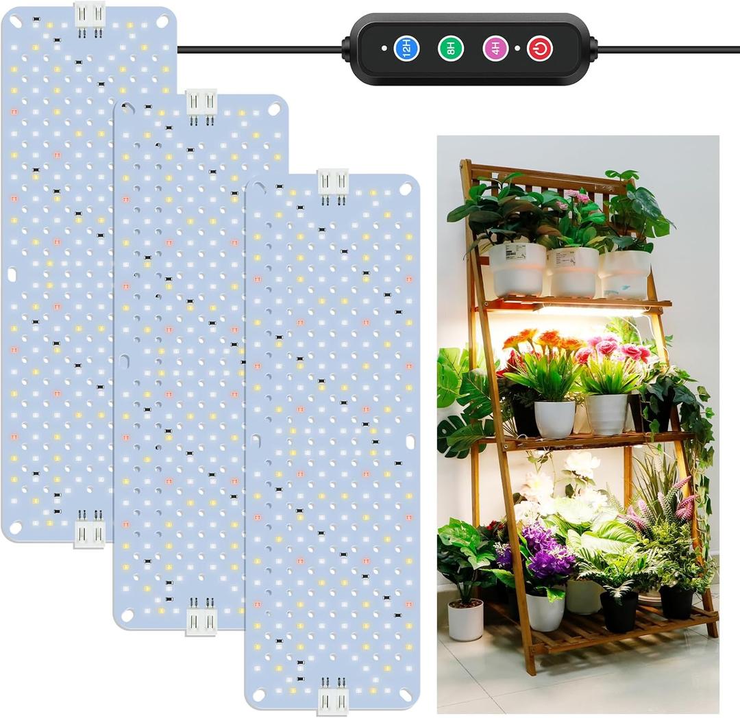 40W Ultra-Thin Panel Full Spectrum Grow Lights, 576 LEDs Plant Grow Light for Indoor Plants with Daisy Chain Function, Grow Lights for Seed Starting with 4/8/12/16/20H Auto On/Off Timer (3pcs)