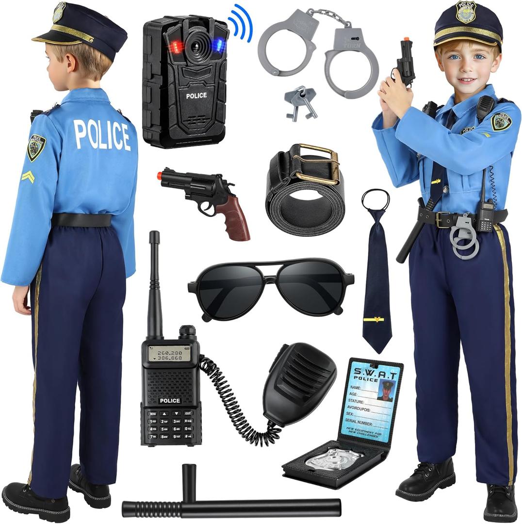 Luucio Police Costume for Kids, Kids Police Officer Costume for Boys with Accessories, Halloween Costumes for Boys (130-140(8-10Y))