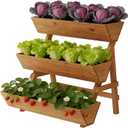 3-Tiers Wooden Raised Garden Bed Tiered Planter Box Flower Pots Vertical Garden Planter Wood Plant Stand for Vegetables Flowers Herbs for Patio, Balcony, Freestanding (Brown L)