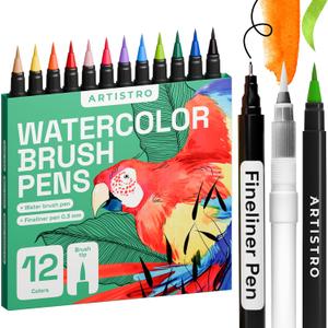 ARTISTRO 11 Watercolor Markers Set Gift for Girls, Teens & Beginners Includes Brush Pens, Fineliner and Water Brush Vibrant, Non-Toxic, Washable Ideal for Art, Calligraphy & Fun