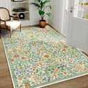 4x6 Grass Green Floral Boho Area Rug,Low-Pile Stain Resistant Non-Slip Machine Washable Carpet for Living Room,Bedroom, Kitchen,Entryway,Dining Room, Nursery