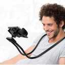 Flexible Long Arms Stand Clip Holder,Hanging on Neck Universal Lounger's Bracket for Mobile Phone Tablet PC Desktop(Black)