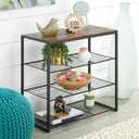 Whitmor Modern Industrial 4-Tier Shelf with Woodgrain Top, Entryway Storage Organizer for Shoes, Books & Decor, Freestanding Metal Shelving Unit for Bedroom, Living Room, Kitchen, Easy Assembly.