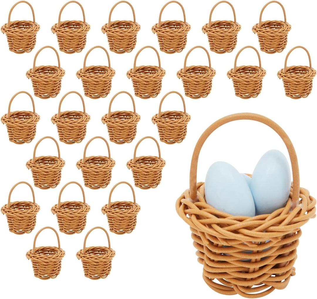 Juvale Mini Baskets Picnic Style with Handles - 1.75 x 1.75 x 2.7 in, Brown, Pack of 24, Traditional Style - Tiny Baskets for Craft, Birthday Party Favor & Baby Shower Favor