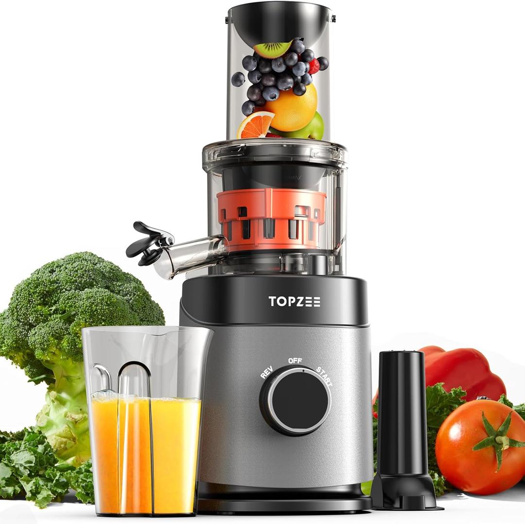 Cold Press Juicer, Slow Masticating Machines with Extra Large Feed Chute Fit Whole Fruits & Vegetables Easy Clean Self Feeding Effortless for Batch Juicing, High Juice Yield, BPA Free, Black