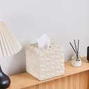 Sand Stone Tissue Box Cover – Ribbed Square Resin Tissue Box Holder – Heavy Duty Decorative Home & Bathroom Decor for Countertop, Tabletop, Night Stand, Office – Beige