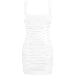 A.dasi Women's Ruched Bodycon Mini Dress Summer Mesh Sexy Square Neck Fitted Party Cocktail Dress, XL