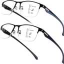 SKYOAK 2 Pack Premium Quality Progressive Multifocus Half Frame Reading Glasses for Men, No-Line Blue Light Blocking Computer Readers Multifocal Eyeglasses with TR90 Temples, Black and Gunmetal +1.75x
