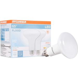 Sylvania LED Flood Light Bulb, BR30, 65W Equivalent, Efficient 9W, Dimmable, 10 Year, 650 Lumens, 3500K, Bright White - 2 Pack (78029)